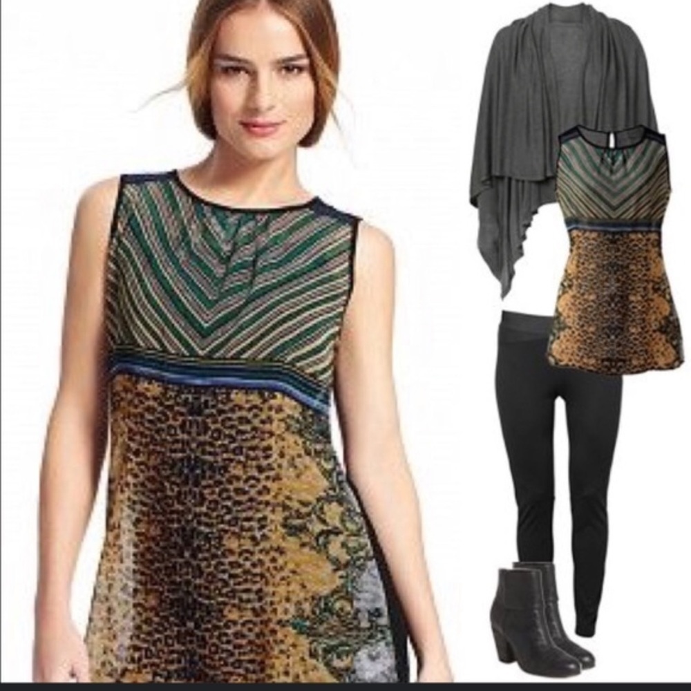 CAbi Buchanan Sleeveless Tunic Top w/ Leopard Print Size Medium